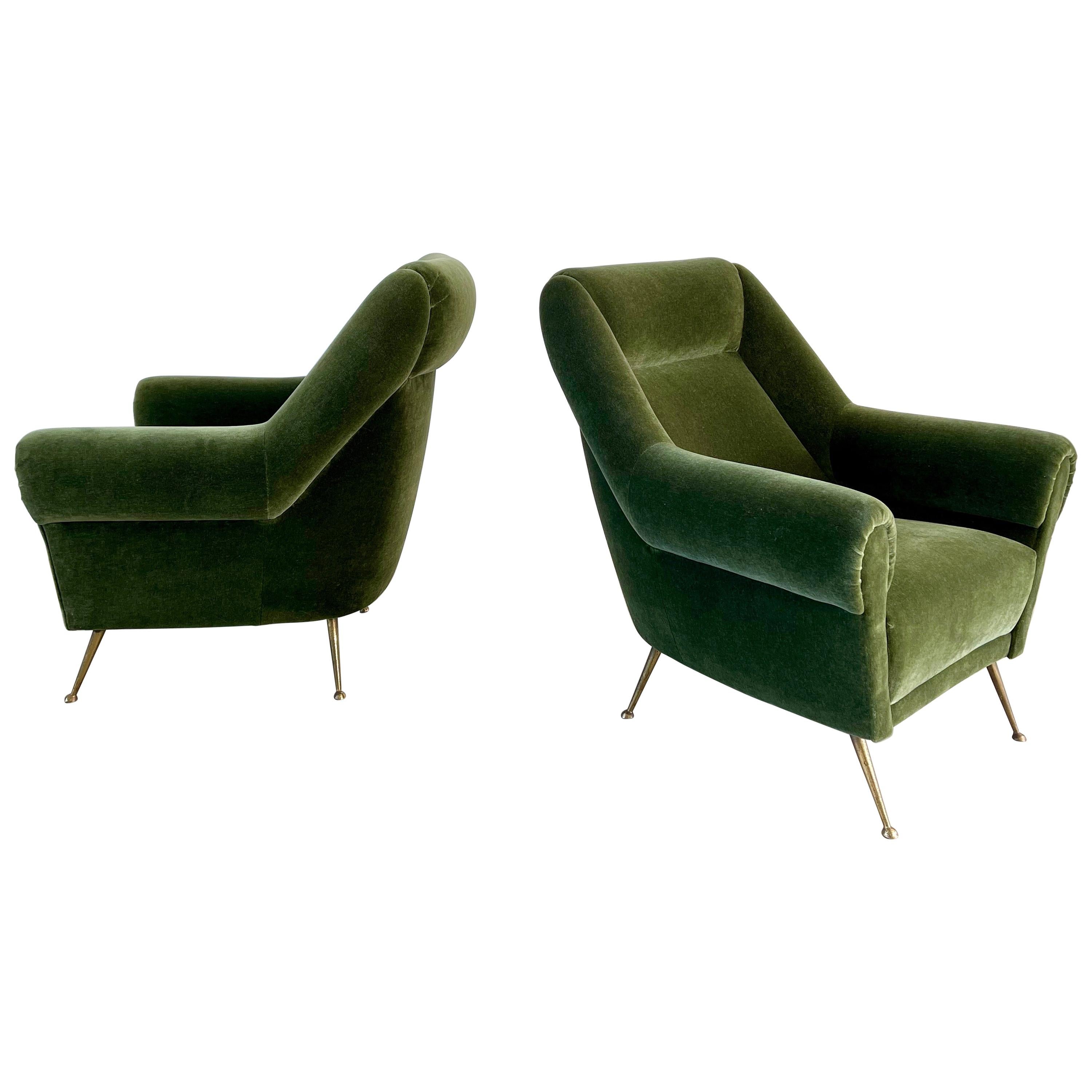 Italian Green Mohair Lounge Chairs