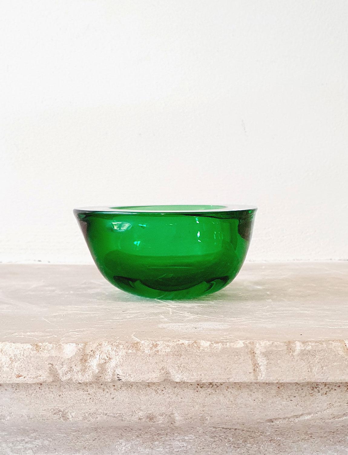 Late 20th Century Italian Green Murano Glass Bowl, Hand Blown, 1960s