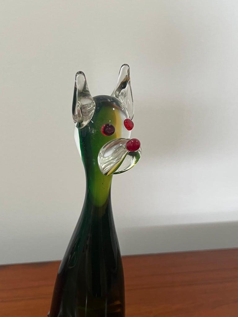 Mid-Century Modern Italian Green Murano Glass Dog Sculpture, 1960s For Sale