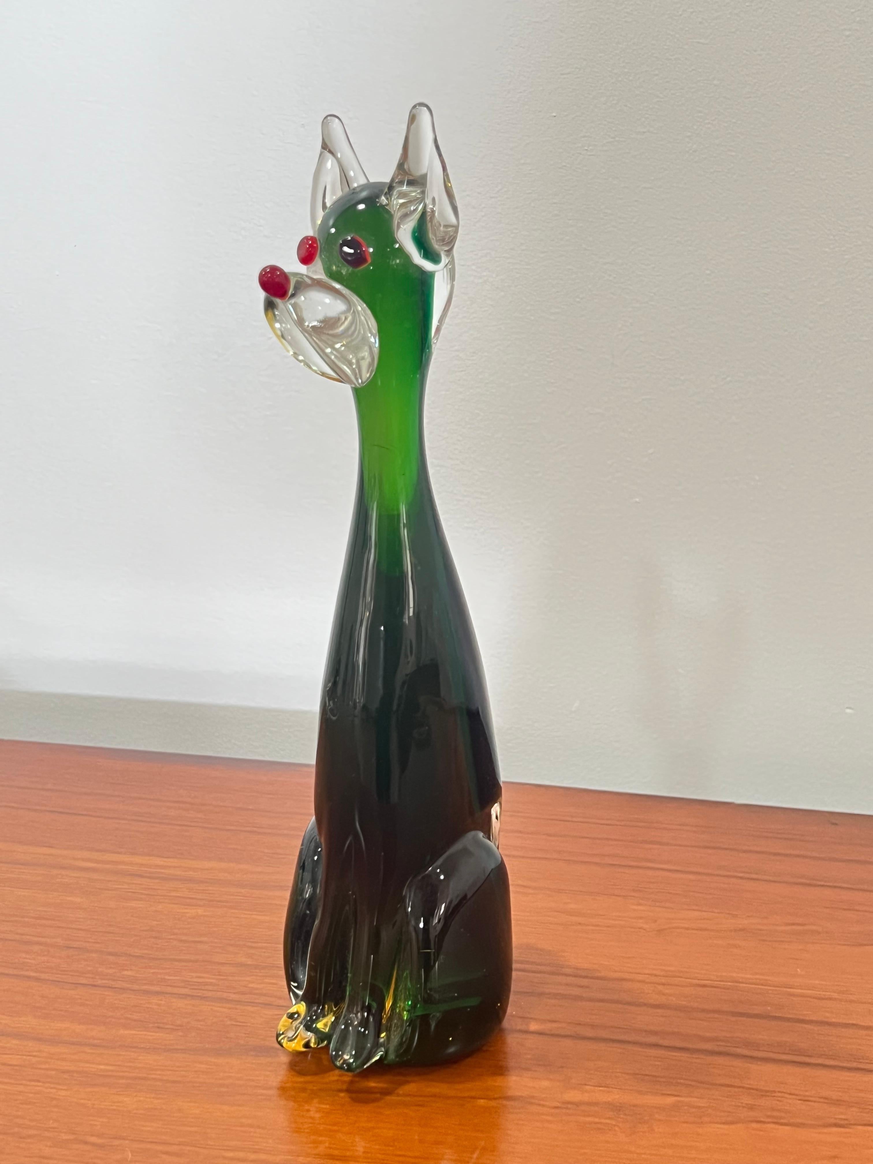 Mid-Century Modern Italian Green Murano Glass Dog Sculpture, 1960s For Sale