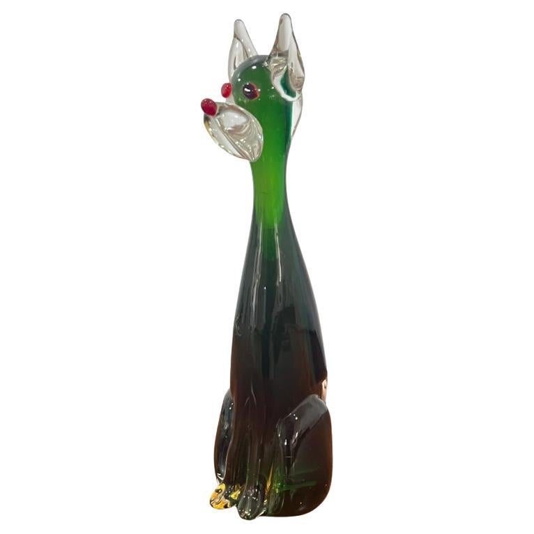 Escultura italiana de perro de cristal de Murano verde, años 60