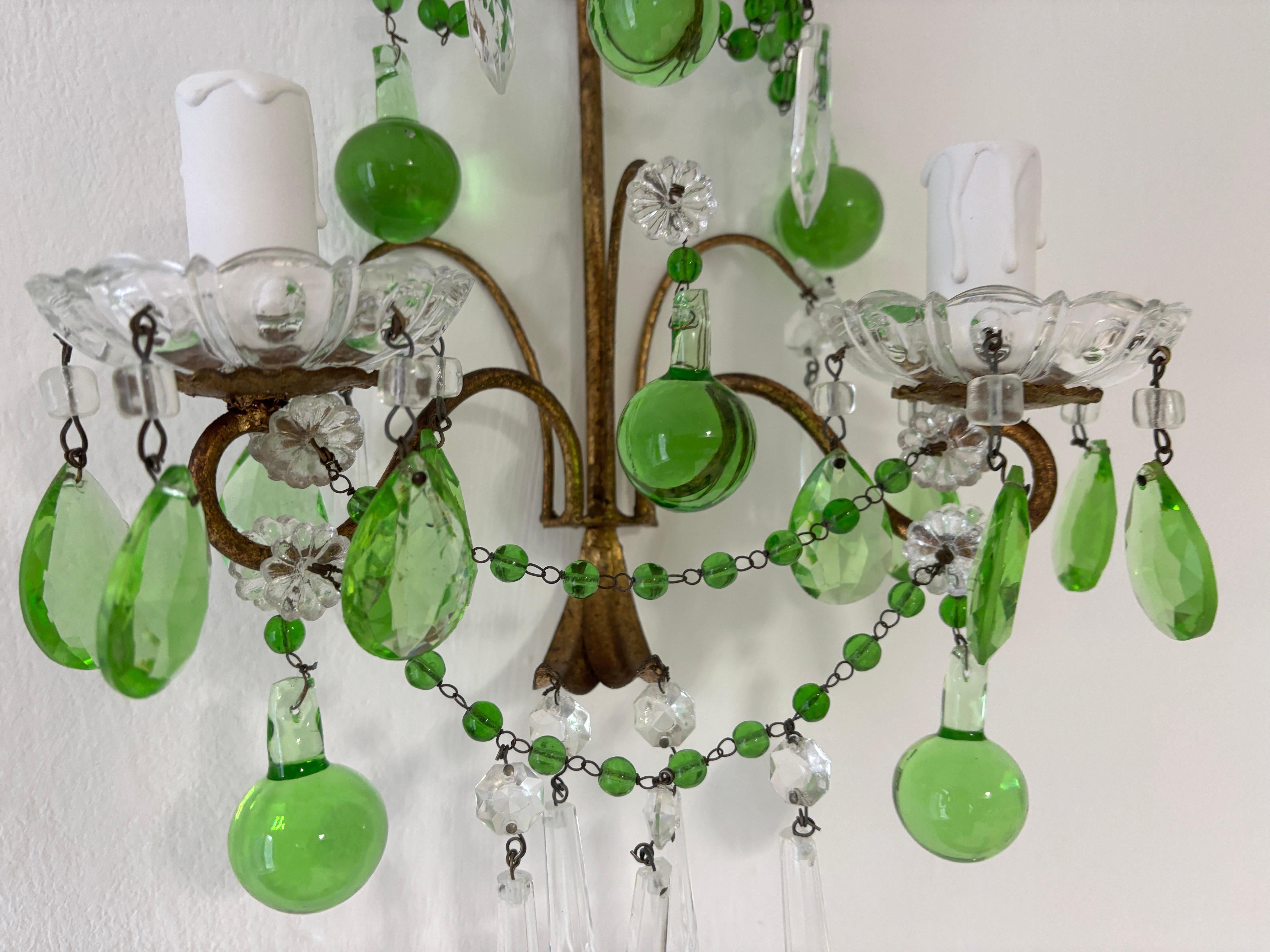 Apliques de cristal de Murano verde italiano con gotas, prismas y guirnaldas c 1930 en venta 4