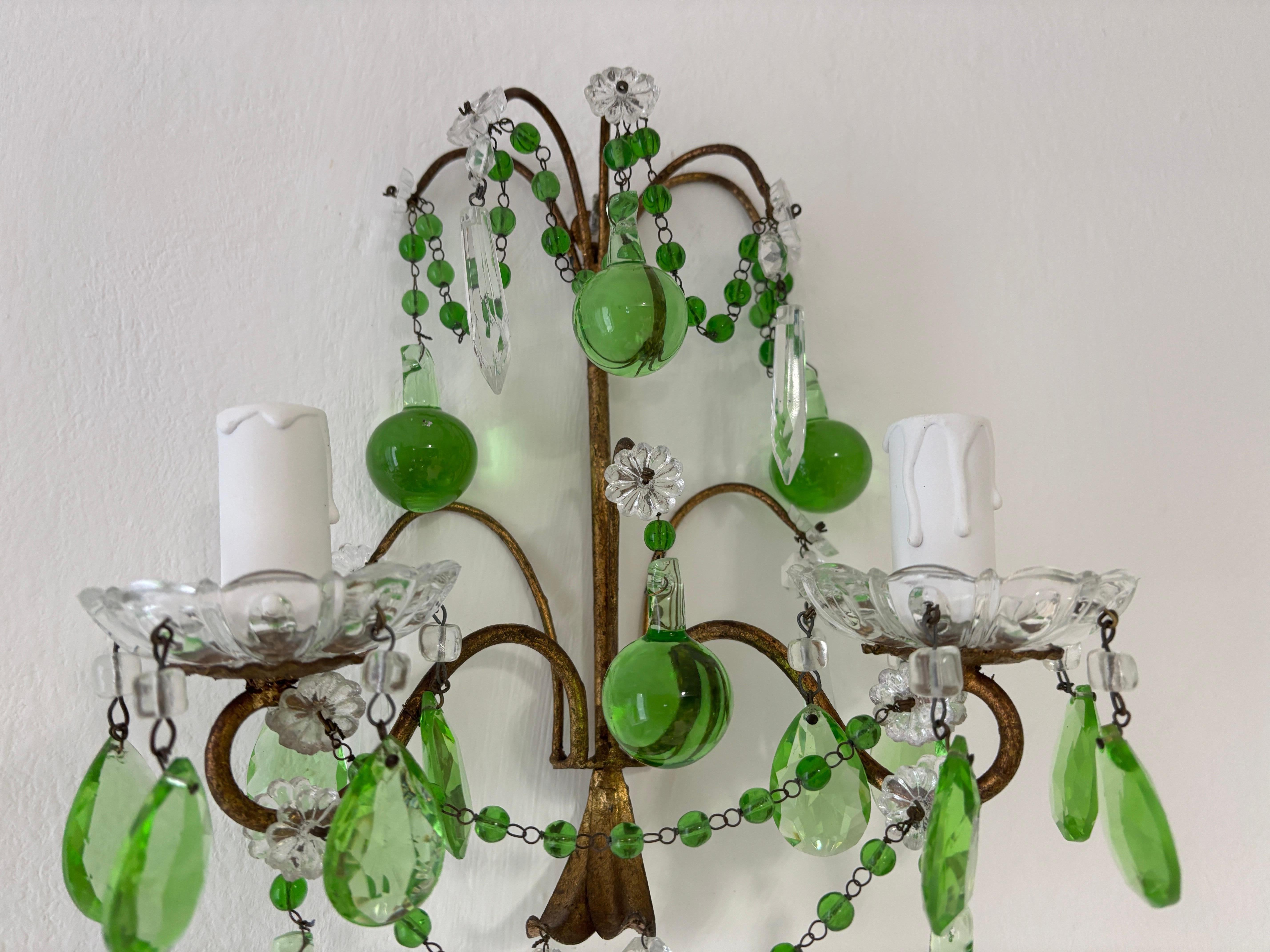 Apliques de cristal de Murano verde italiano con gotas, prismas y guirnaldas c 1930 en venta 6