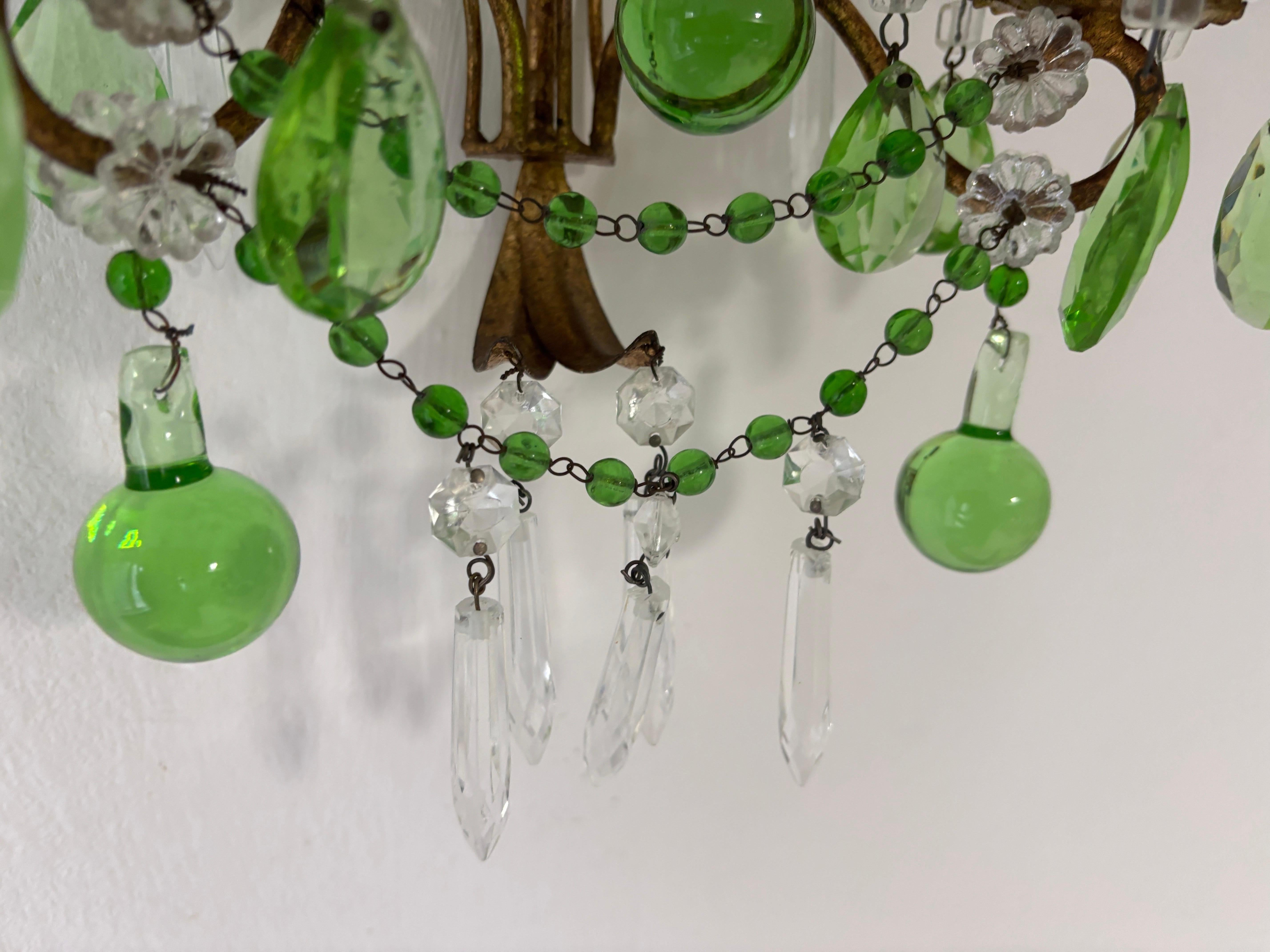 Apliques de cristal de Murano verde italiano con gotas, prismas y guirnaldas c 1930 en venta 3