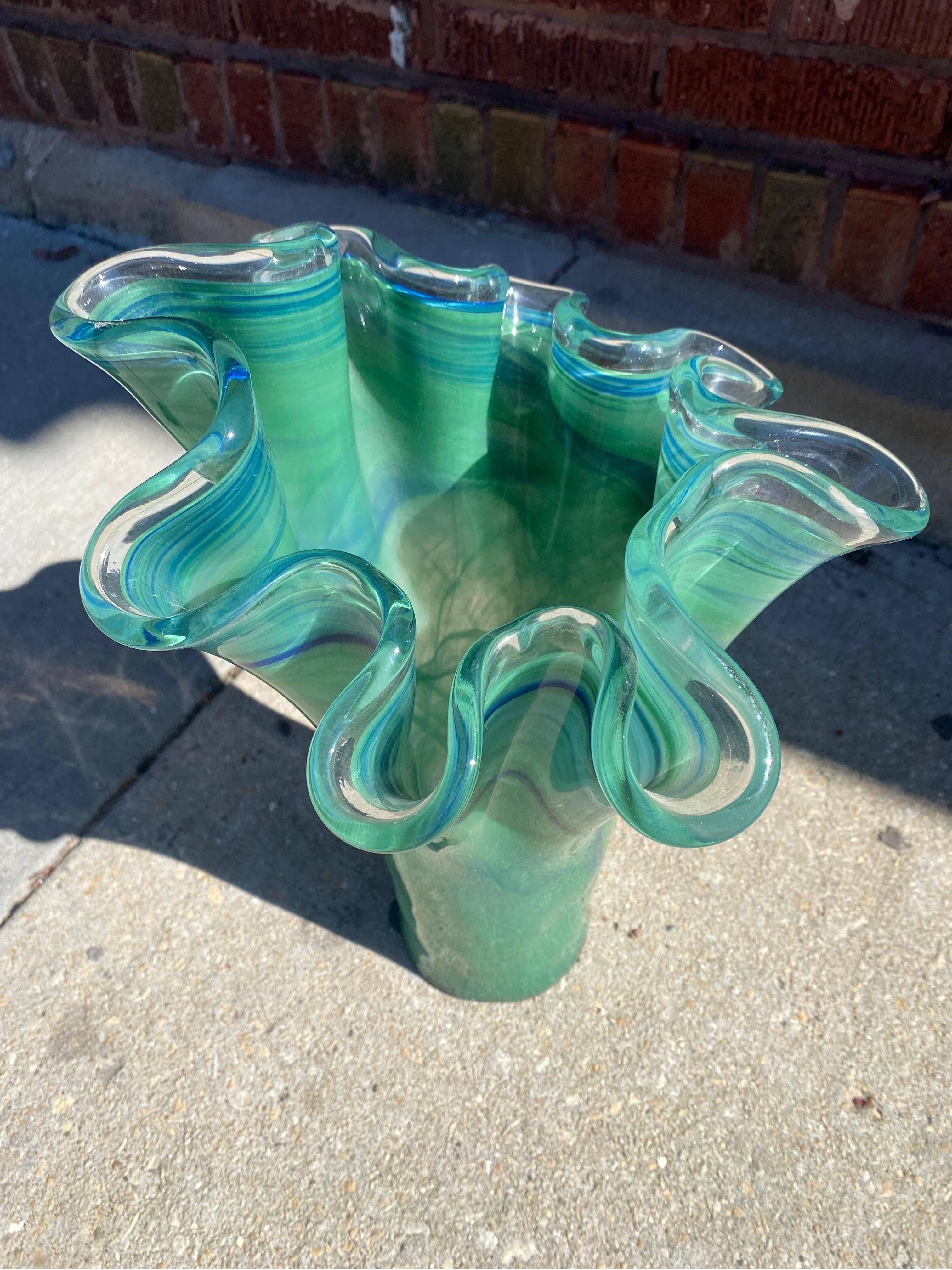 Modern Italian Green Murano Glass Vase For Sale