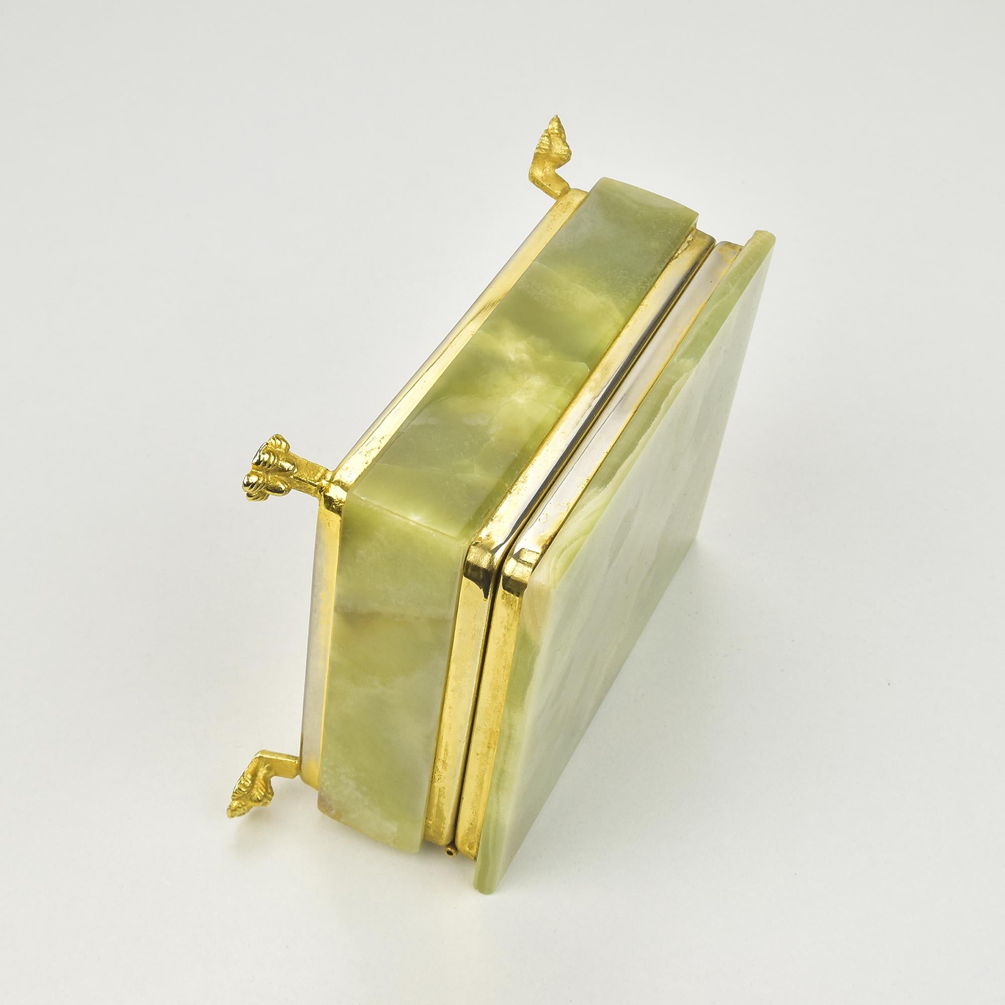 Mid-20th Century Italian Green Onyx Marble Stone Jewelry Box with Lion Feet