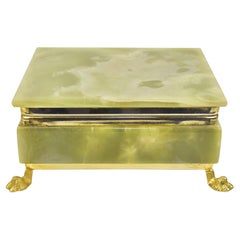 Italian Green Onyx Marble Stone Jewelry Box with Lion Feet