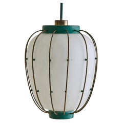 Italian Green Opaline Glass Pendant Light Attributed to Angelo Lelii 1950s