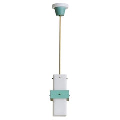 Italian Green Opaline Glass Pendant Light in the Manner of Stilnovo, 1950s