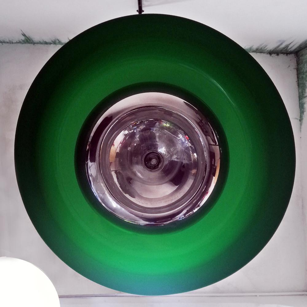 Italian Green Perspex and Chromed Steel Ceiling Lamp, 1970s 4