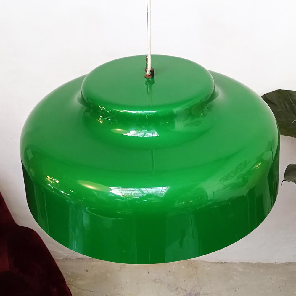 European Italian Green Perspex and Chromed Steel Ceiling Lamp, 1970s