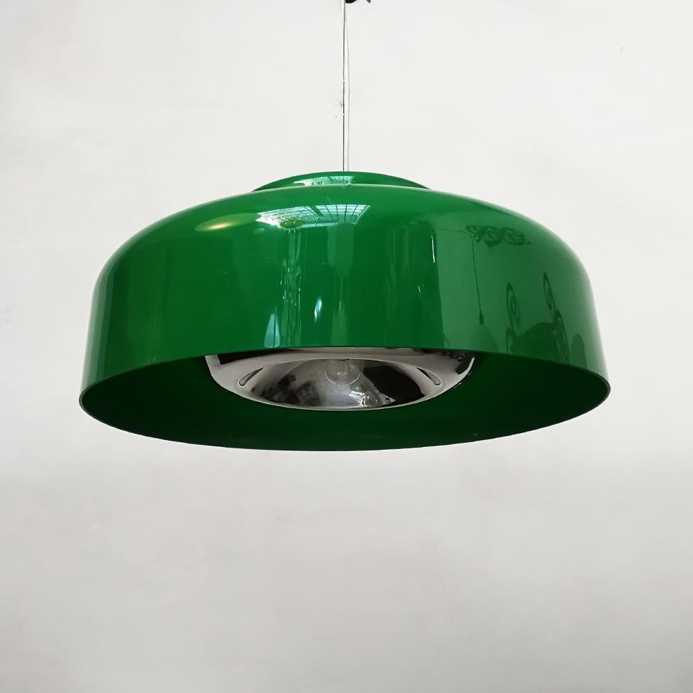 Italian Green Perspex and Chromed Steel Ceiling Lamp, 1970s In Good Condition In MIlano, IT