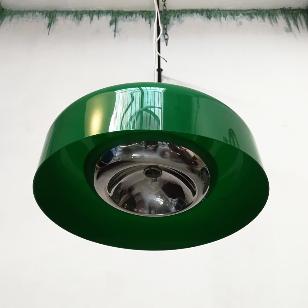 Late 20th Century Italian Green Perspex and Chromed Steel Ceiling Lamp, 1970s