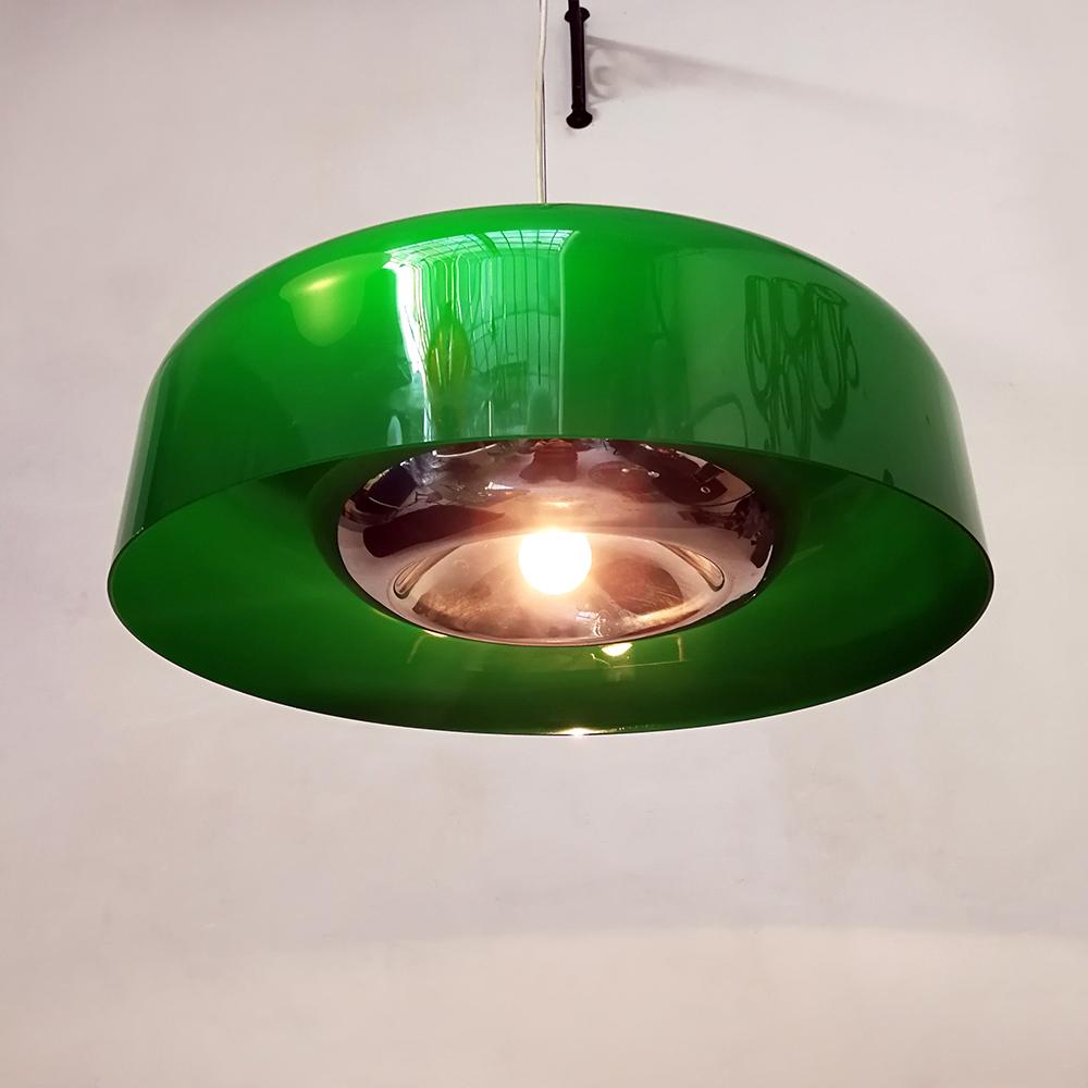 Italian Green Perspex and Chromed Steel Ceiling Lamp, 1970s 1