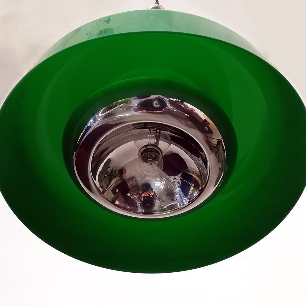 Italian Green Perspex and Chromed Steel Ceiling Lamp, 1970s 3