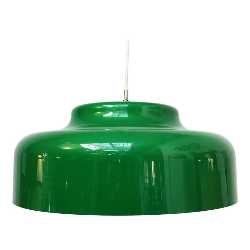 Italian Green Perspex and Chromed Steel Ceiling Lamp, 1970s