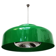 Italian Green Perspex and Chromed Steel Ceiling Lamp, 1970s