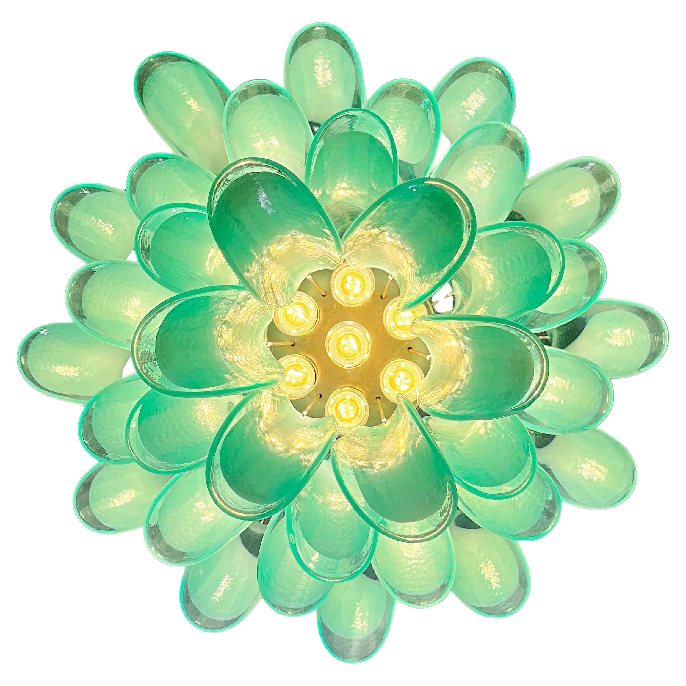 Italian Green Petal Chandelier, Murano For Sale 4