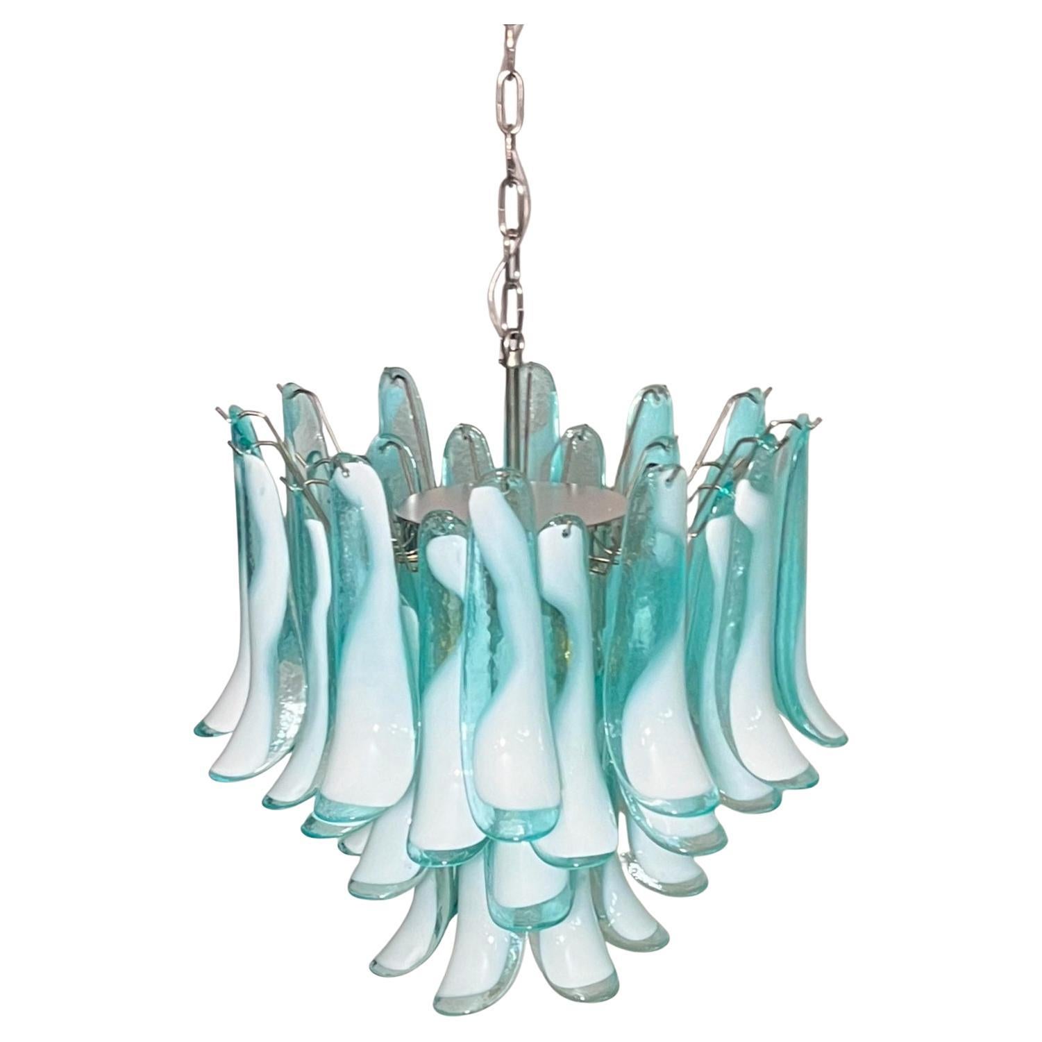 20th Century Italian Green Petal Chandelier, Murano For Sale