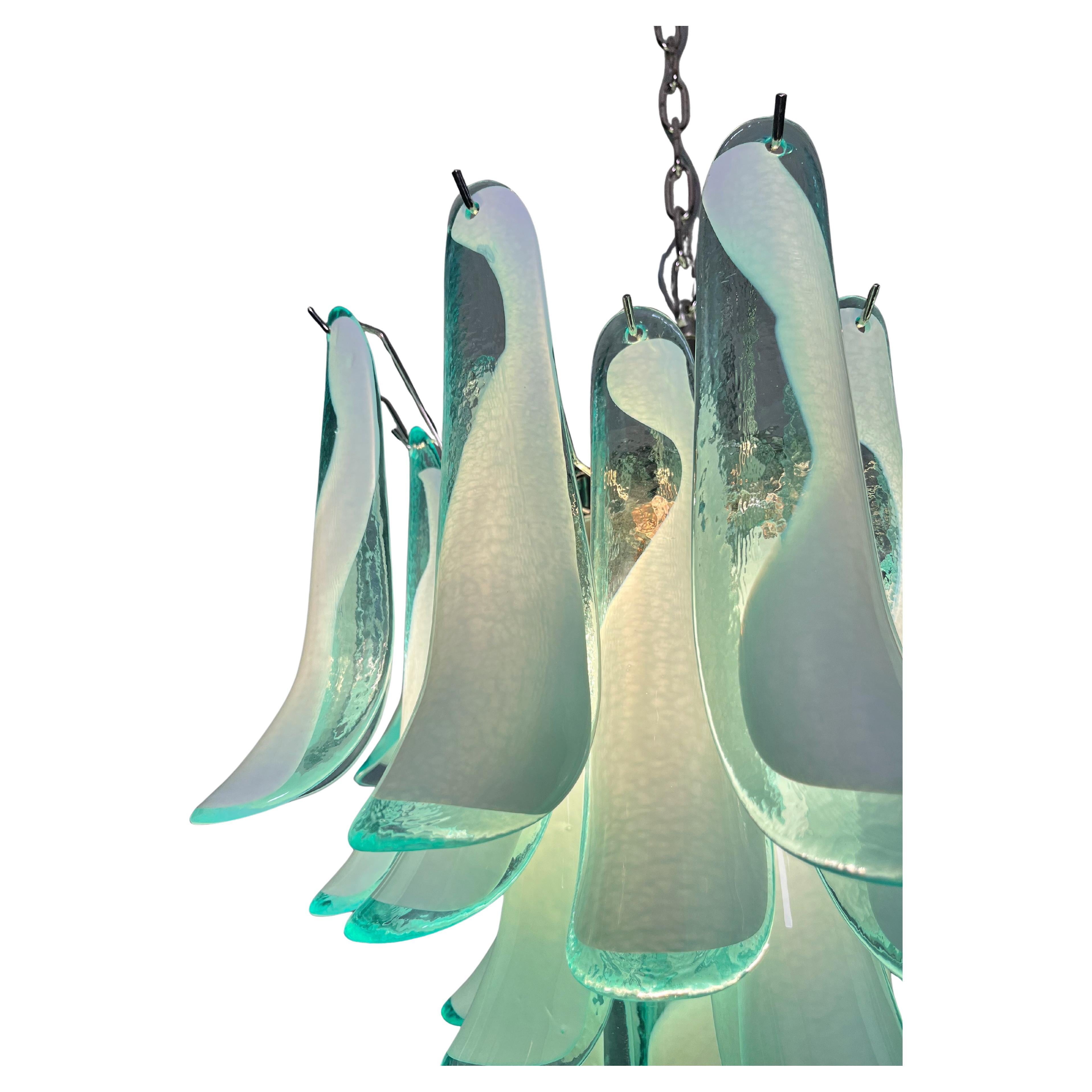 Metal Italian Green Petal Chandelier, Murano For Sale