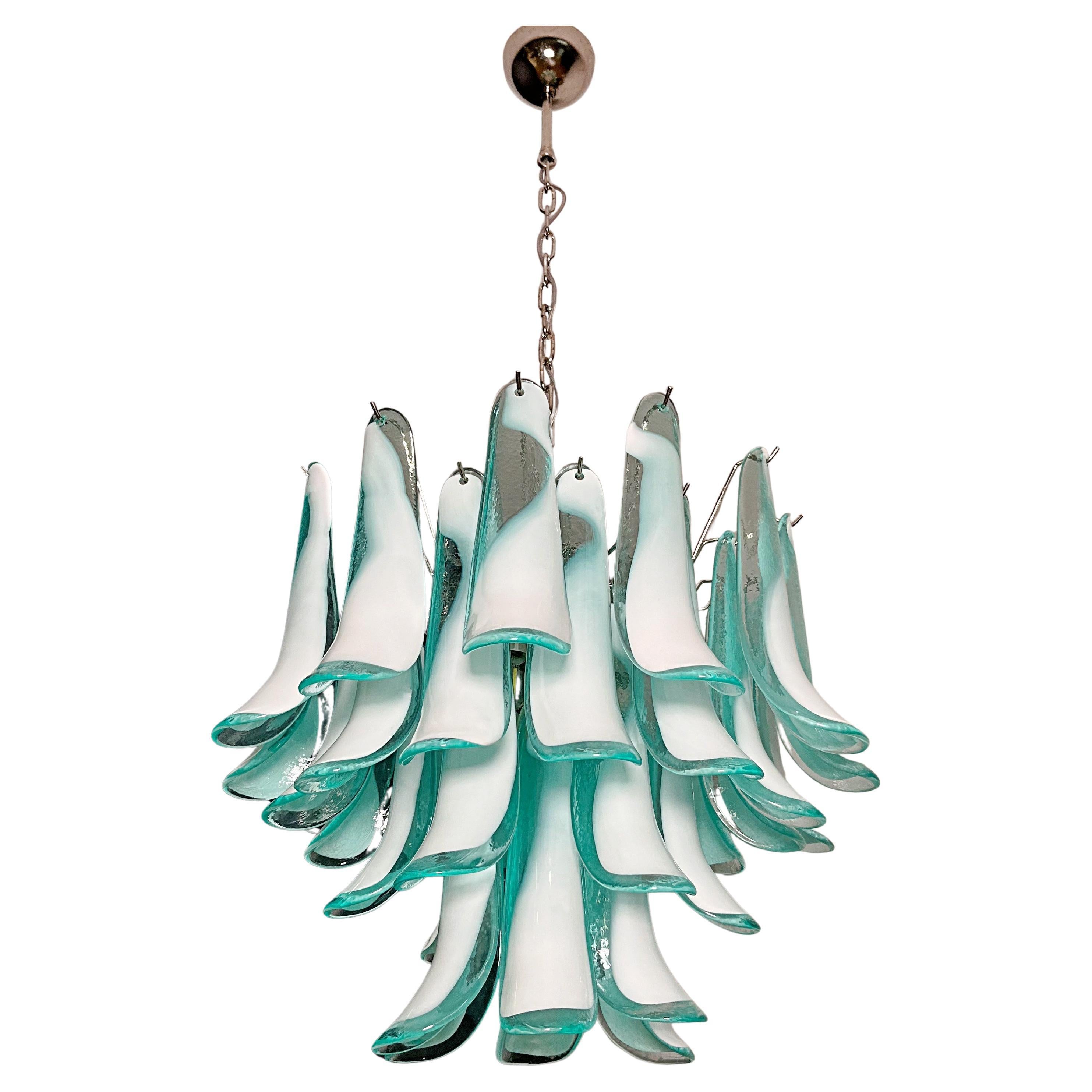 Italian Green Petal Chandelier, Murano For Sale 1