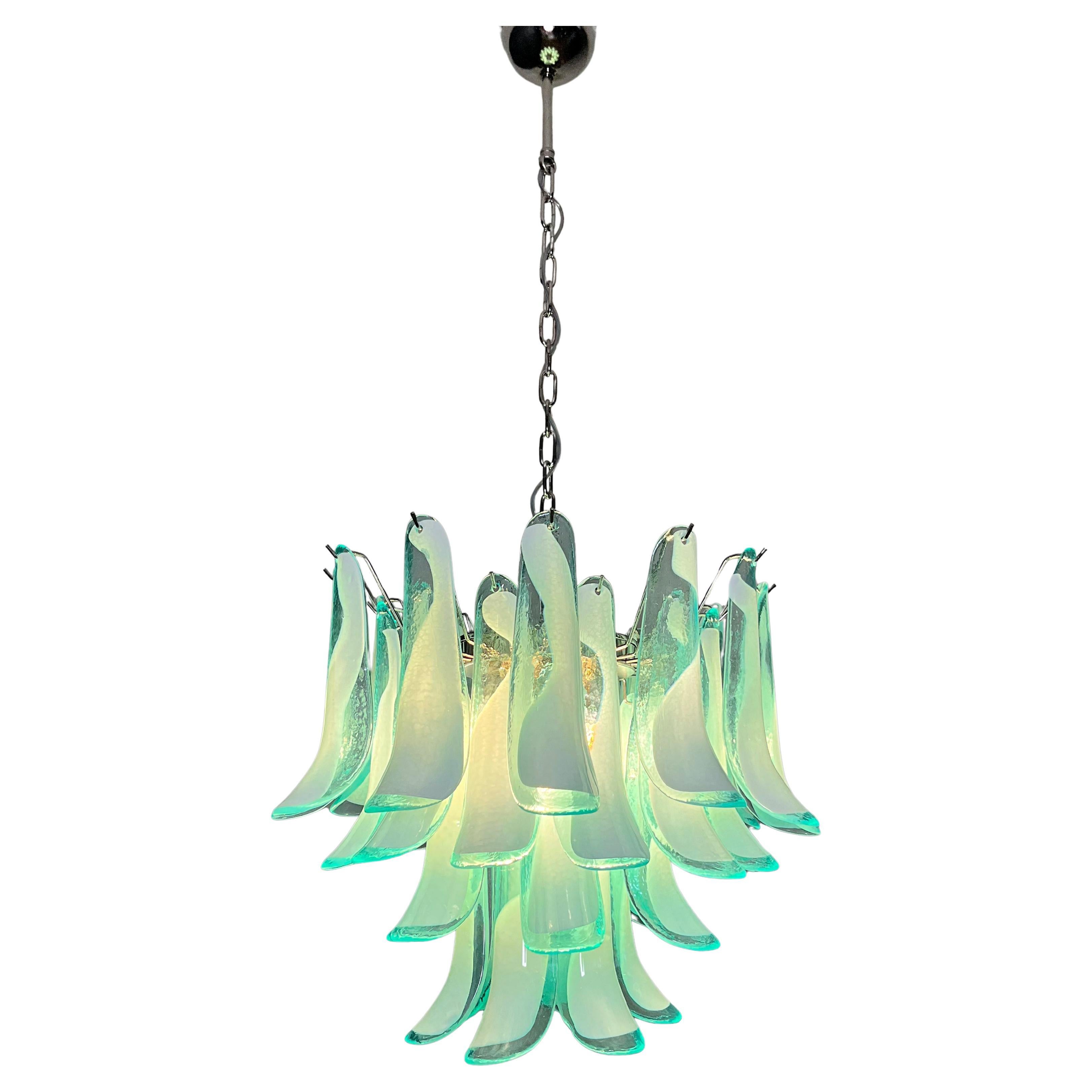 Italian Green Petal Chandelier, Murano For Sale 2