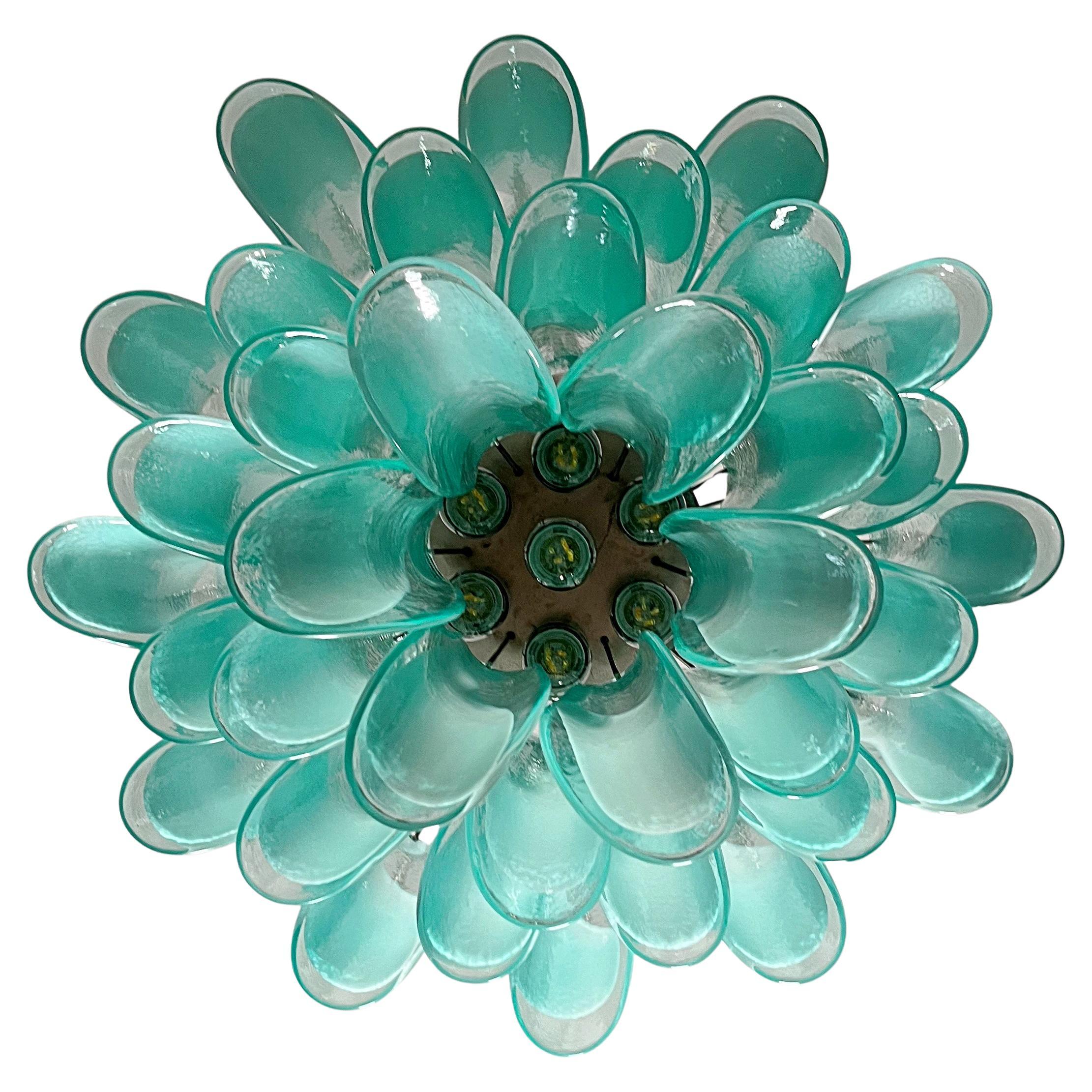 Italian Green Petal Chandelier, Murano For Sale 3
