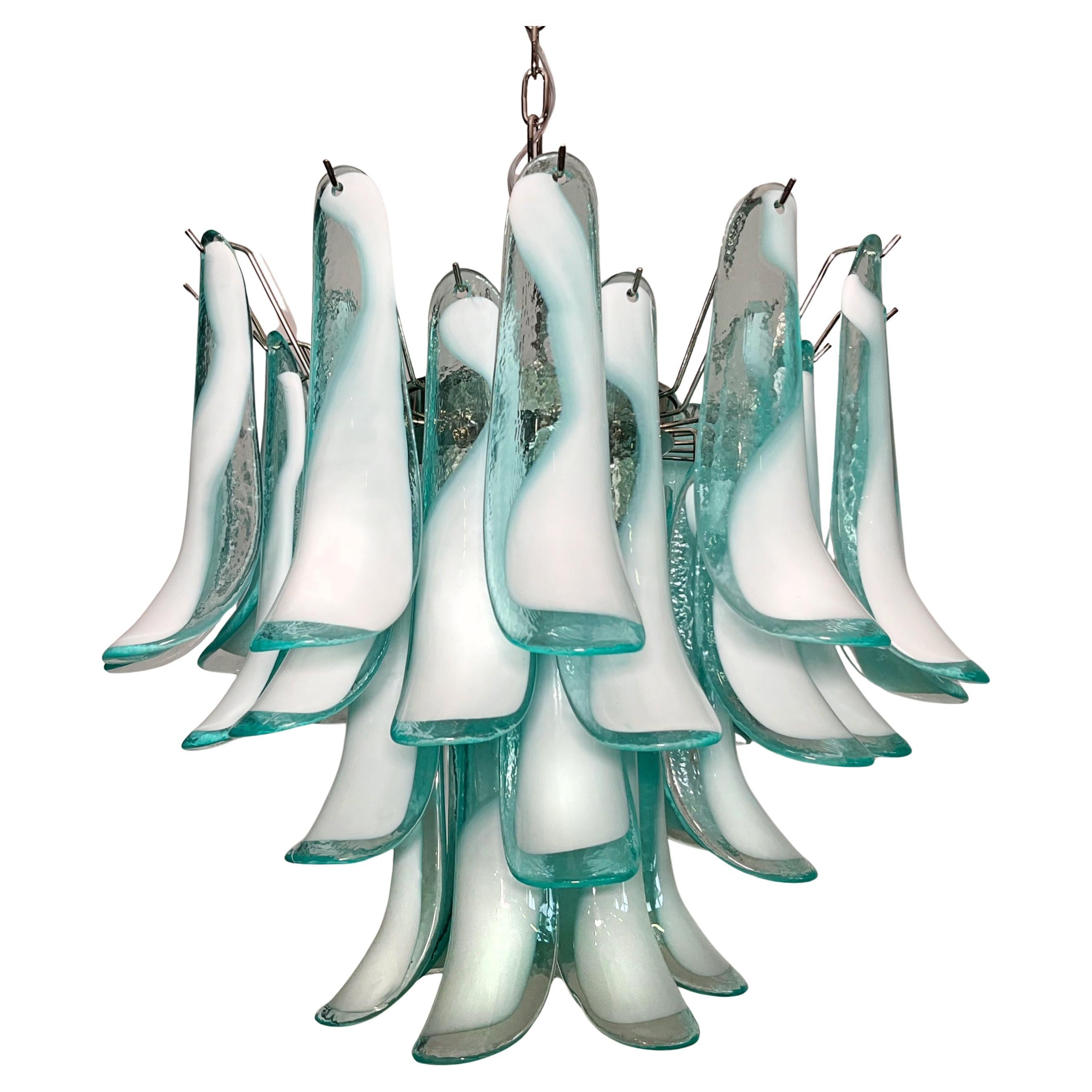 Italian Green Petal Chandelier, Murano For Sale