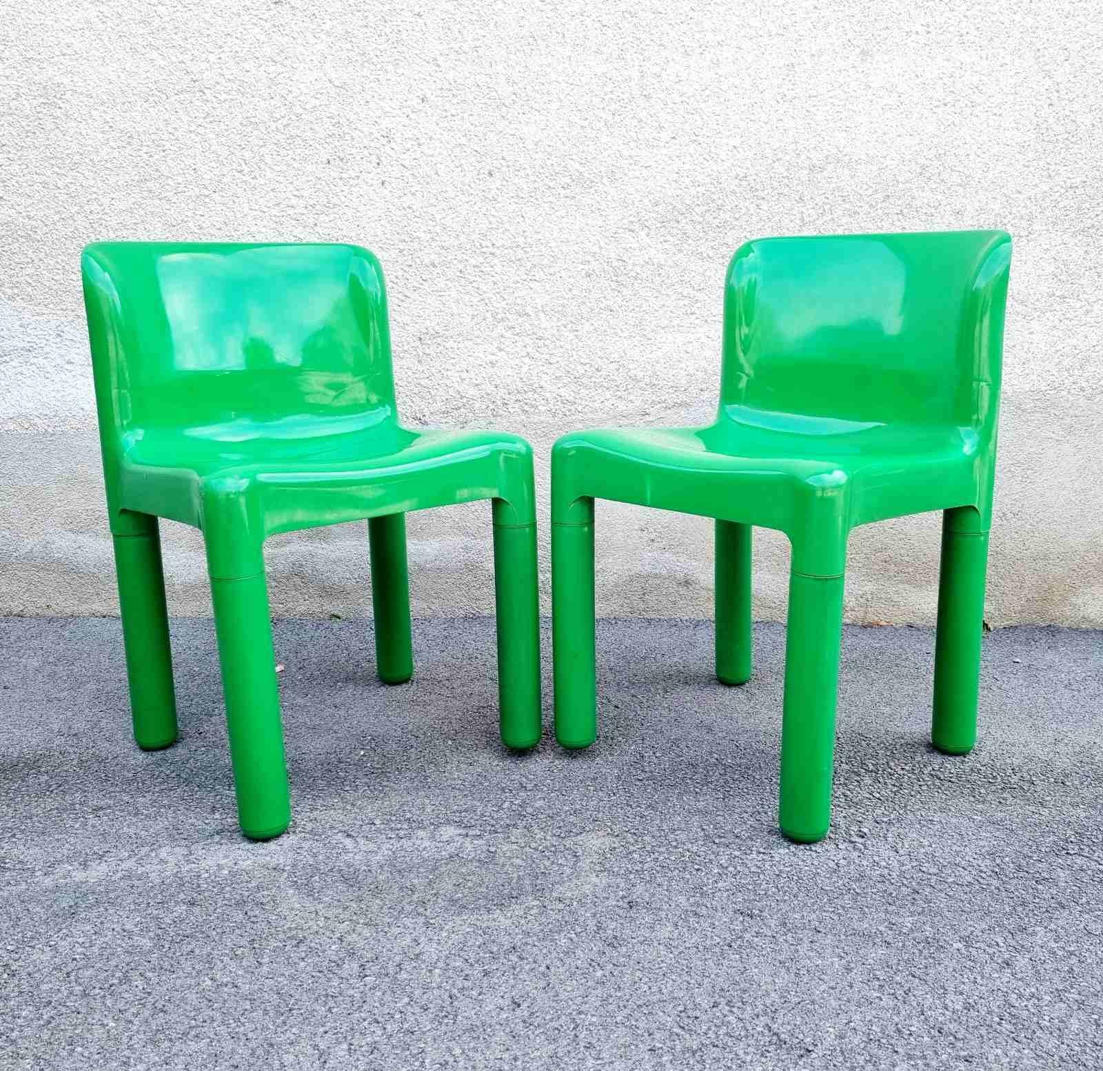 Space Age Italian Green Plastic Chairs 4875 by Carlo Bartoli for Kartell, 70s, Pair