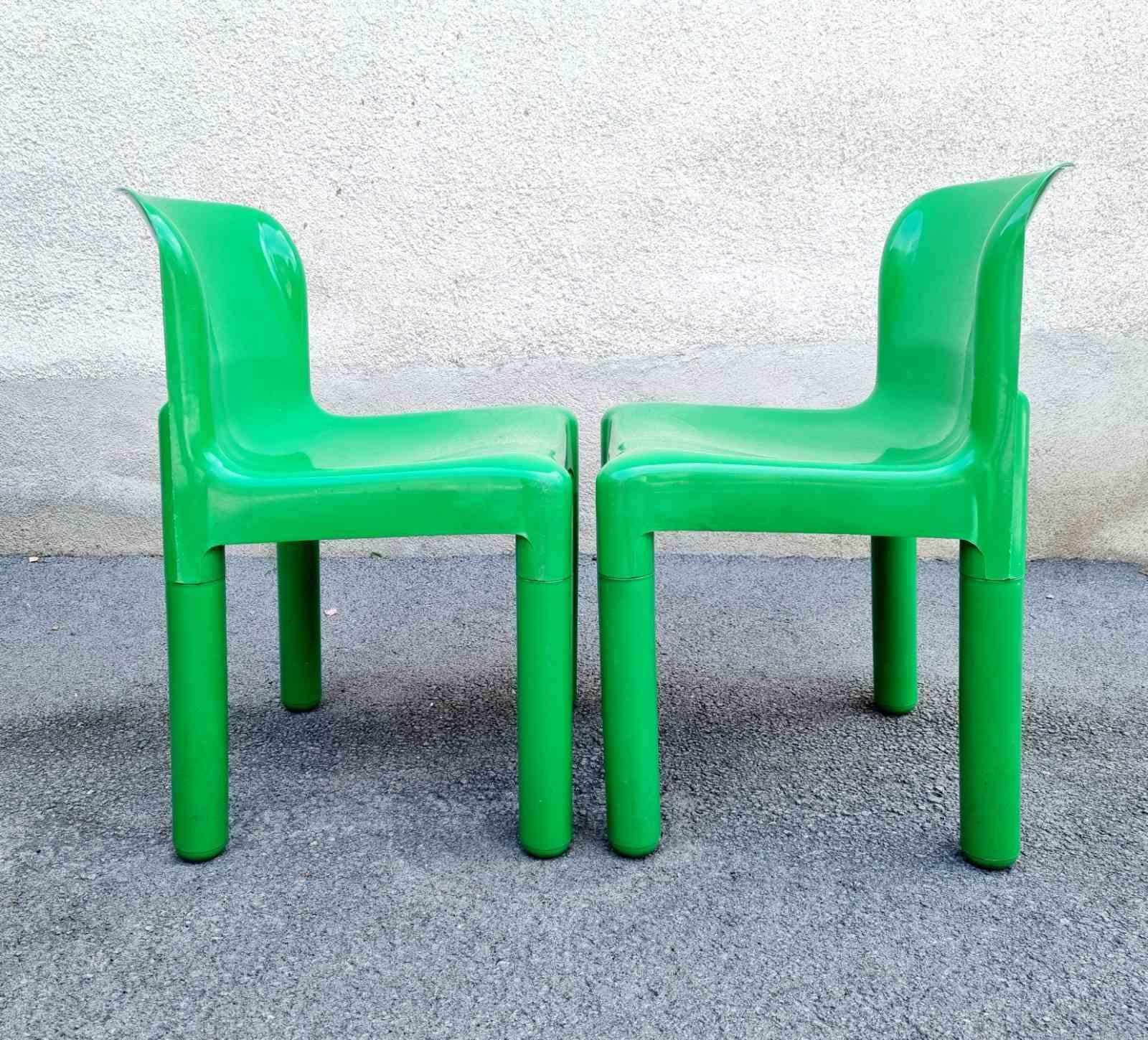 Italian Green Plastic Chairs 4875 by Carlo Bartoli for Kartell, 70s, Pair 1