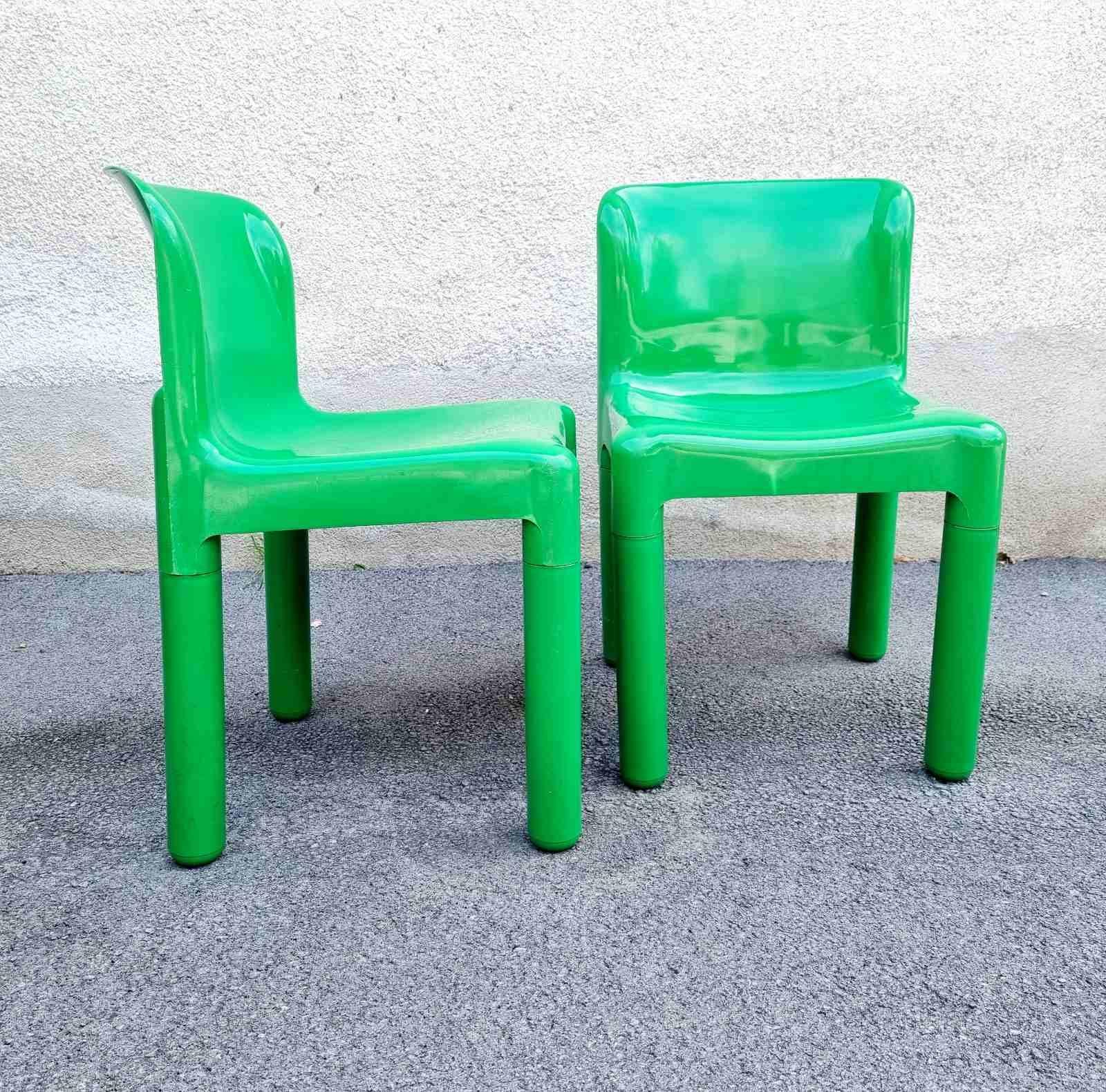 Italian Green Plastic Chairs 4875 by Carlo Bartoli for Kartell, 70s, Pair 2