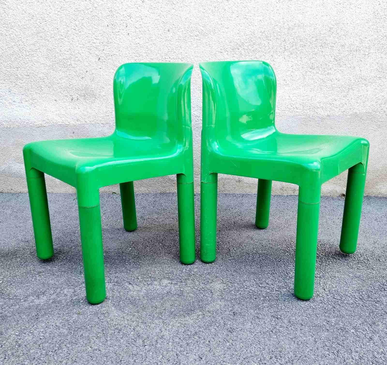 Italian Green Plastic Chairs 4875 by Carlo Bartoli for Kartell, 70s, Pair 3