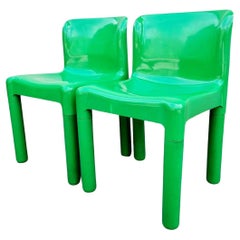 Italian Green Plastic Chairs 4875 by Carlo Bartoli for Kartell, 70s, Pair