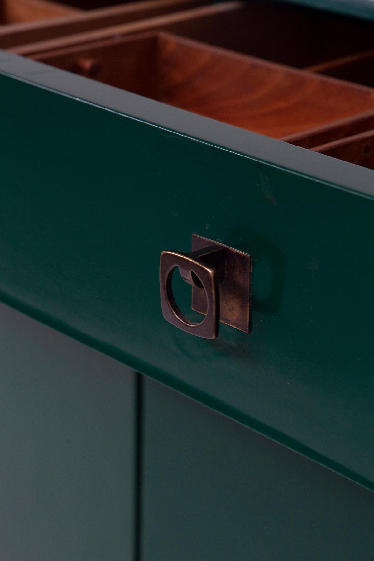 Brass Italian green sideboard by Pierluigi Colli For Sale