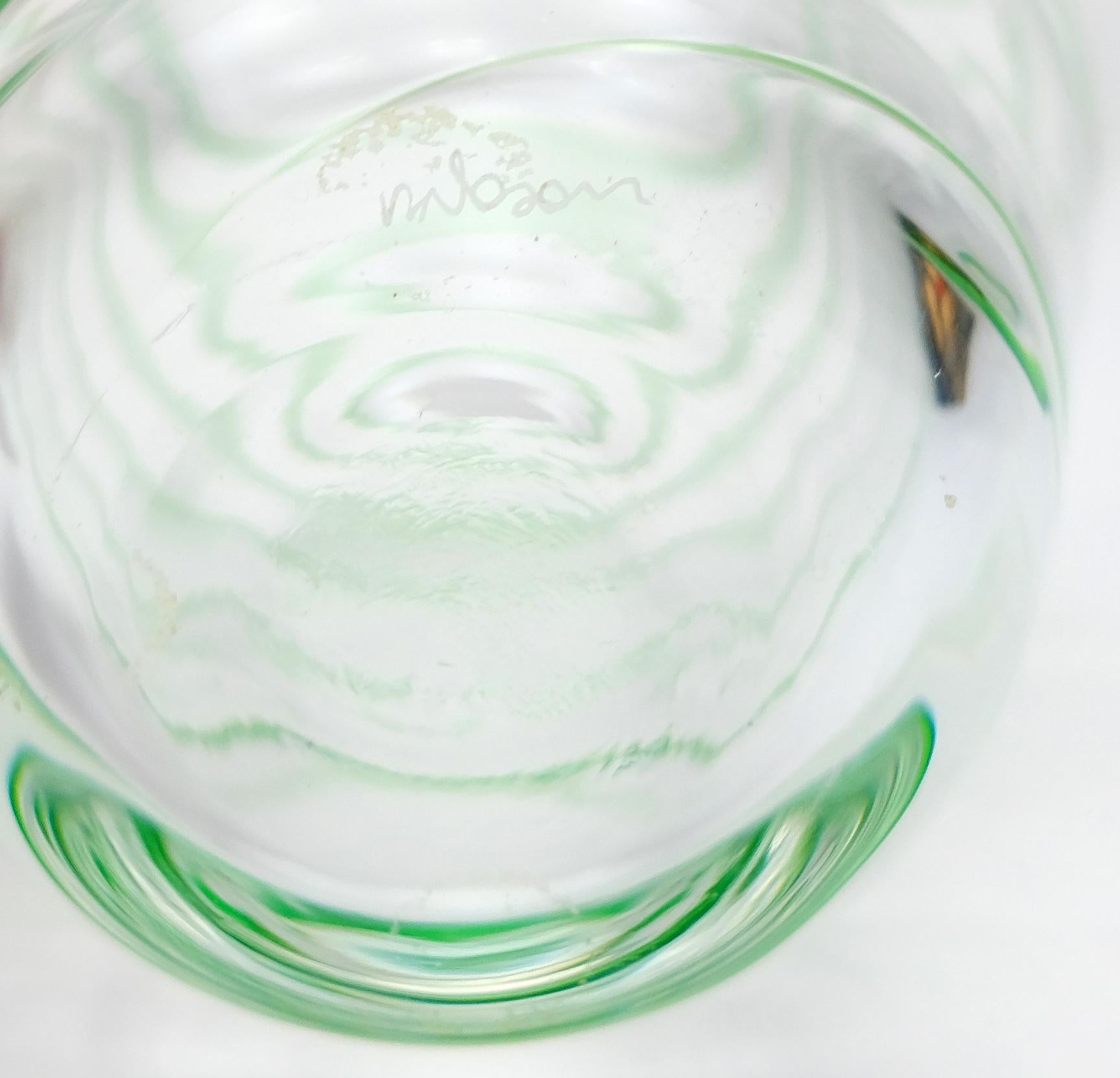  Murano Glass Vase by V. Nason & Co.Italy, Green Swirl Stripe In Excellent Condition In Miami, FL