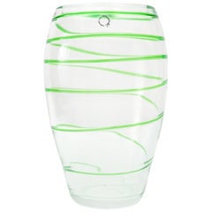 Murano Glass Vase by V. Nason & Co.Italy, Green Swirl Stripe
