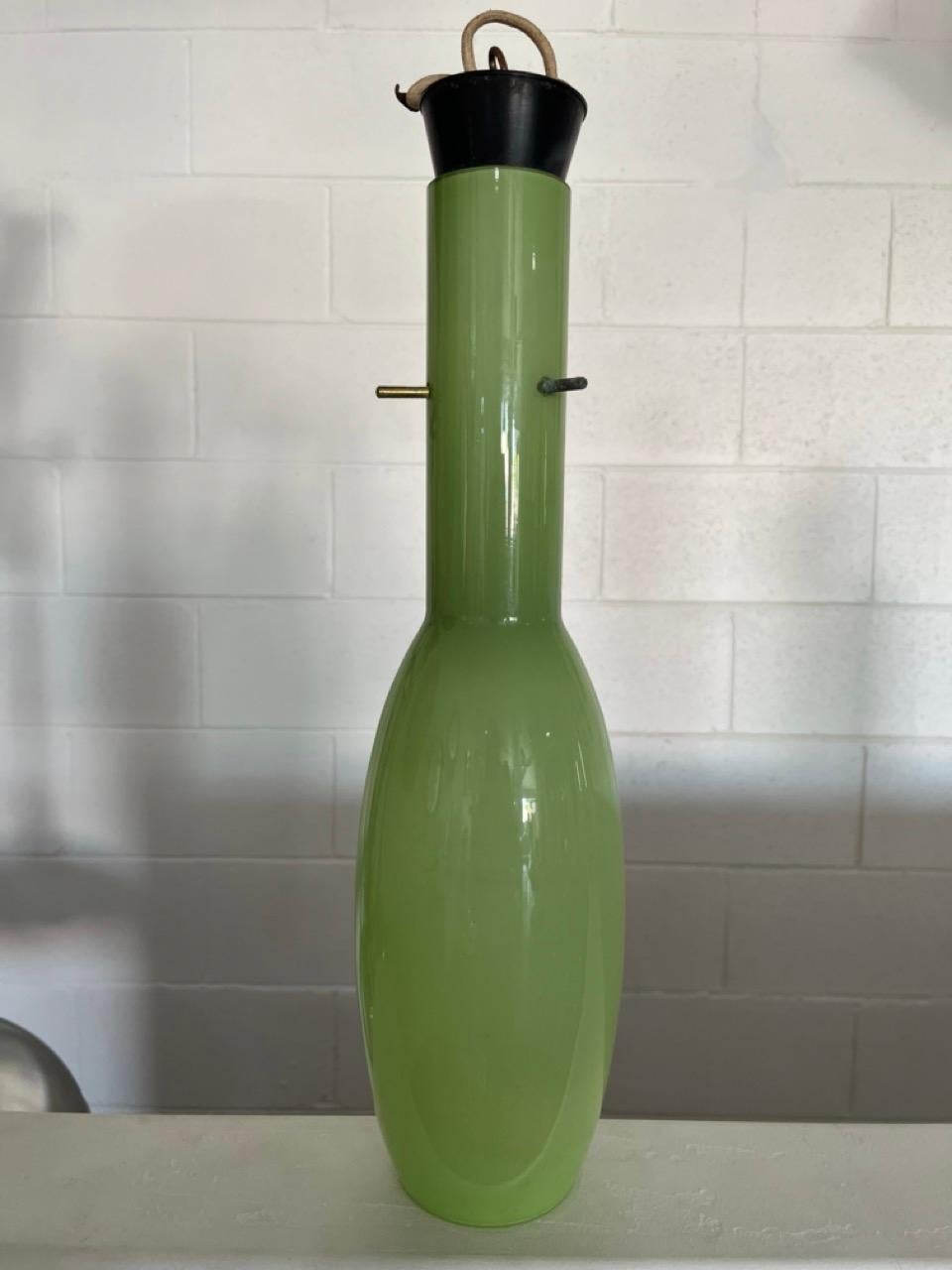 Italian Green Thick Glass Pendant light 1960s In Good Condition For Sale In Byron Bay, NSW