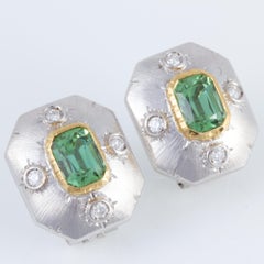 Italian Green Tourmaline and Diamond Florentine Earrings