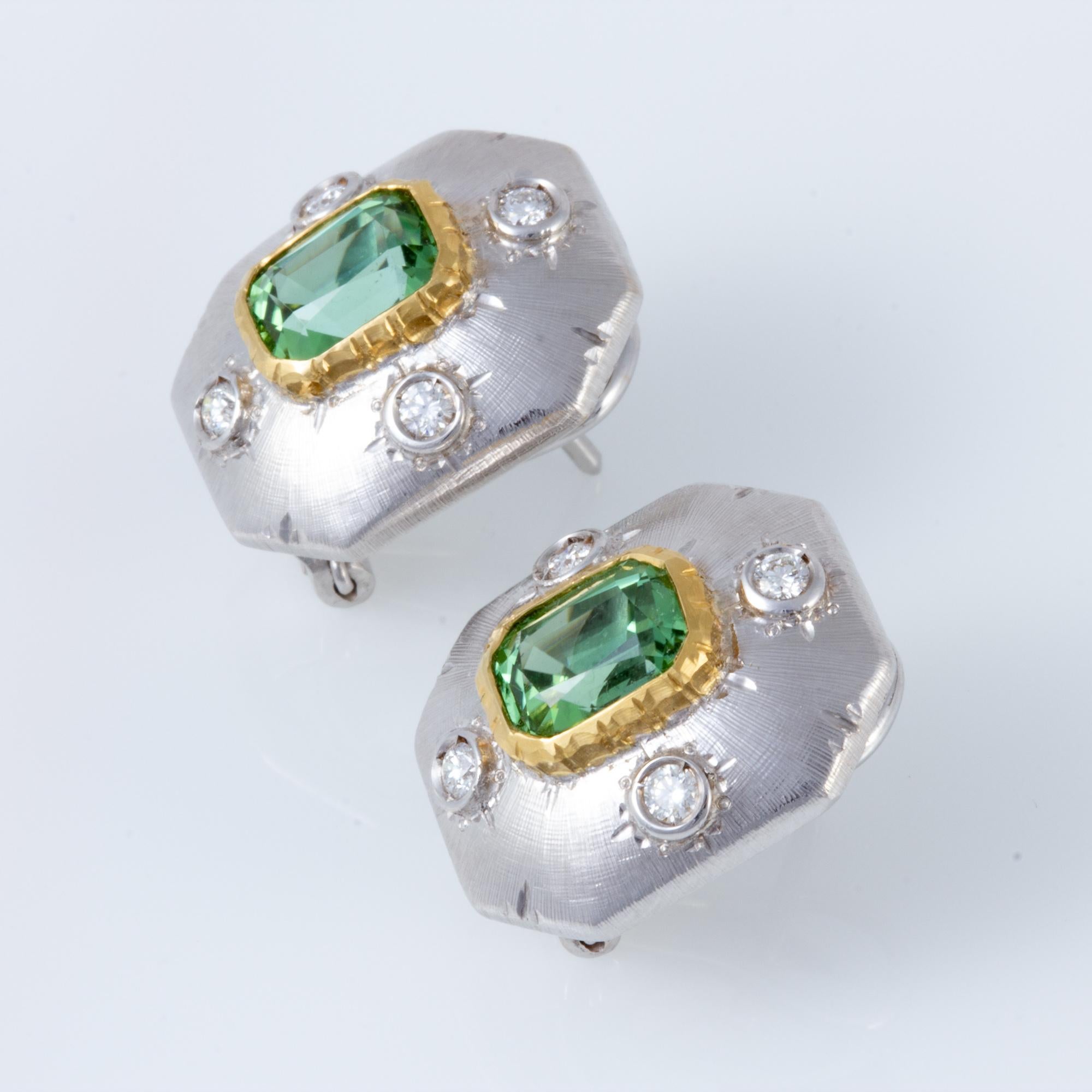 Italian Green Tourmaline and Diamond Florentine Earrings  2