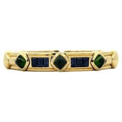 Italian Green Tourmaline Iolite 18 Karat Yellow Gold Flexible Cuff Bracelet