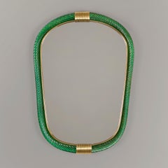 Green/gold Murano twisted rope 'Firenze' mirror in the style of Barovier e Toso