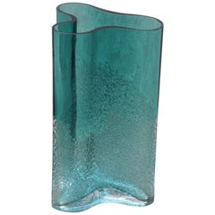 Italian Green Vase Murano Glass Bubbles Inside Angelo Mangiarotti Attributed