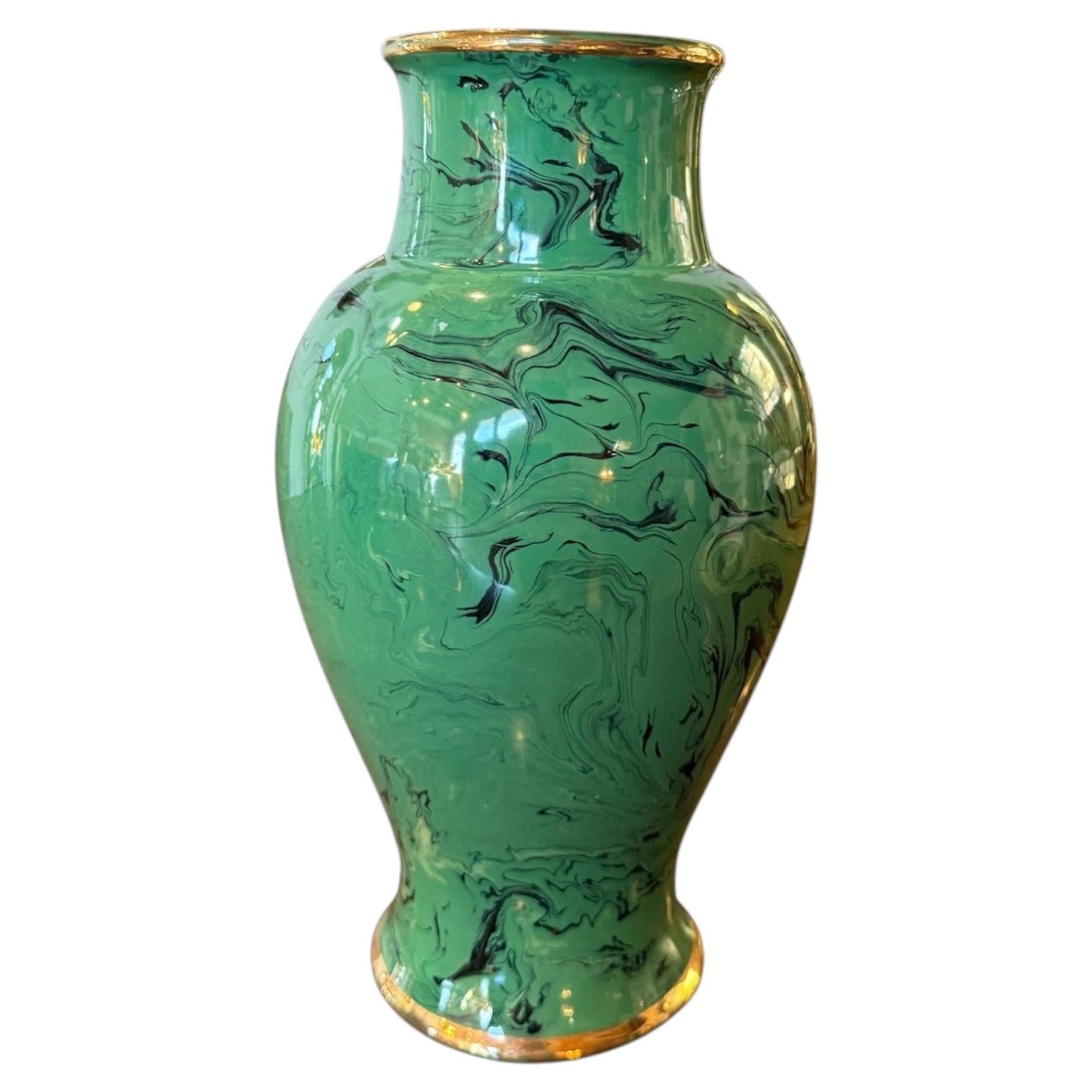 Italian Green Vase with Swirl Decoration, 1970s For Sale