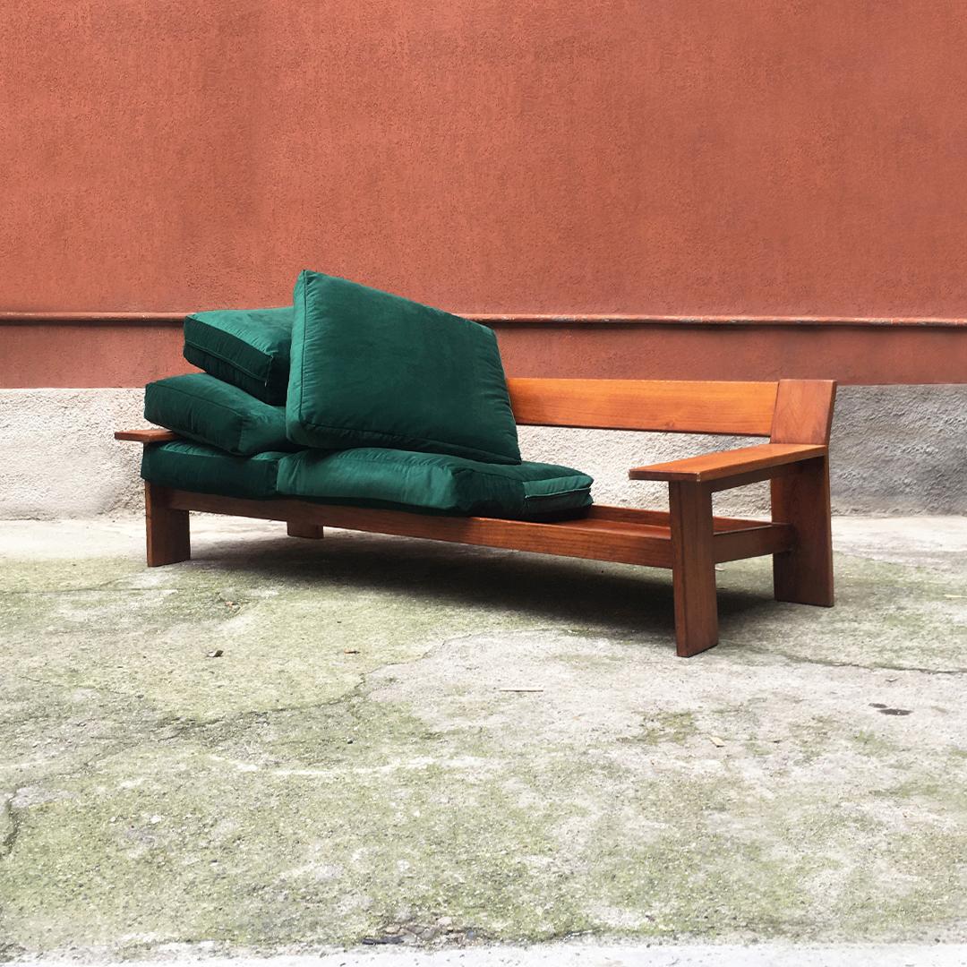 Italian Green Velvet and Wood Three-Seat Sofa Plinio by Plinio Il Giovane, 1975 8