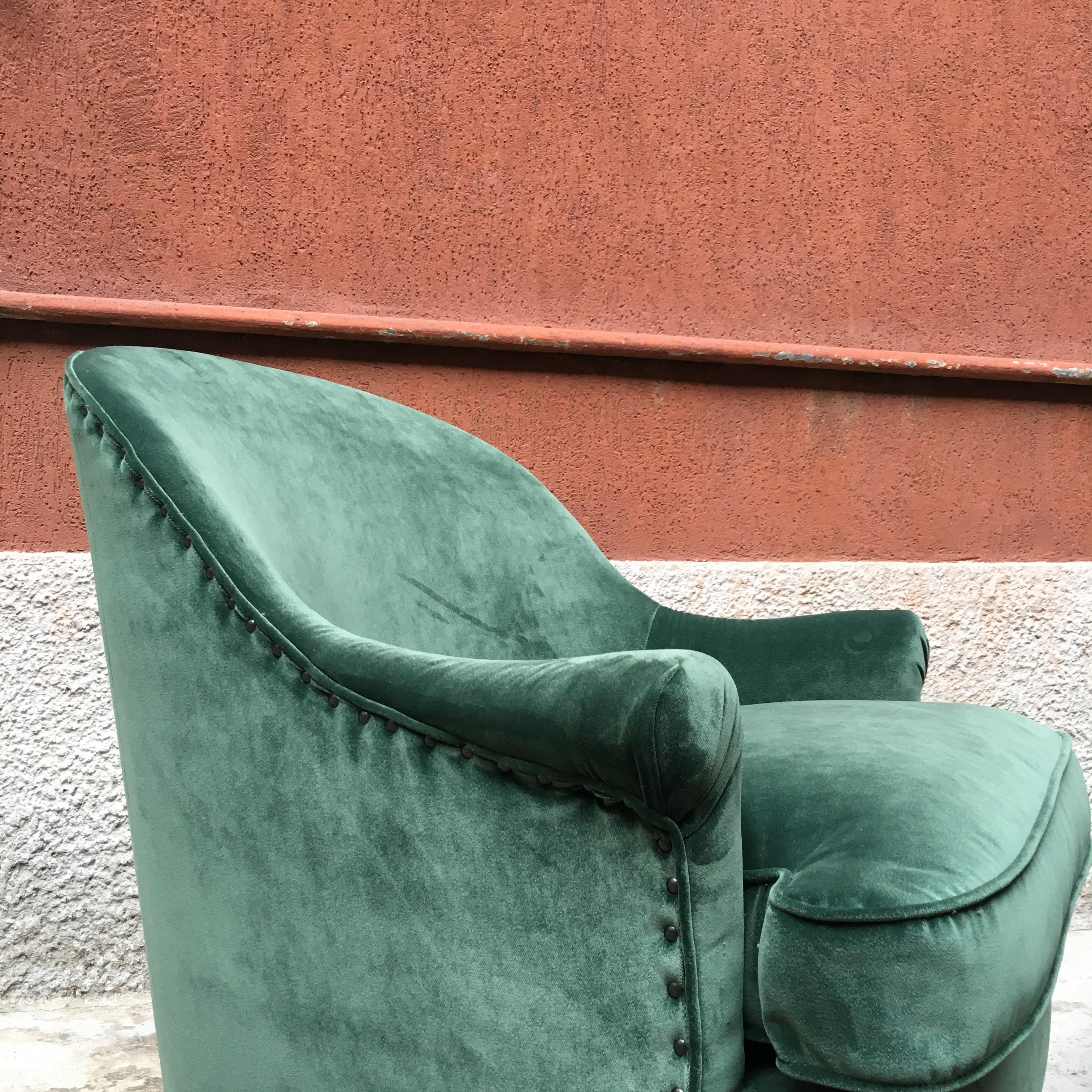 Mid-Century Modern Italian Green Velvet Armchair, 1950s