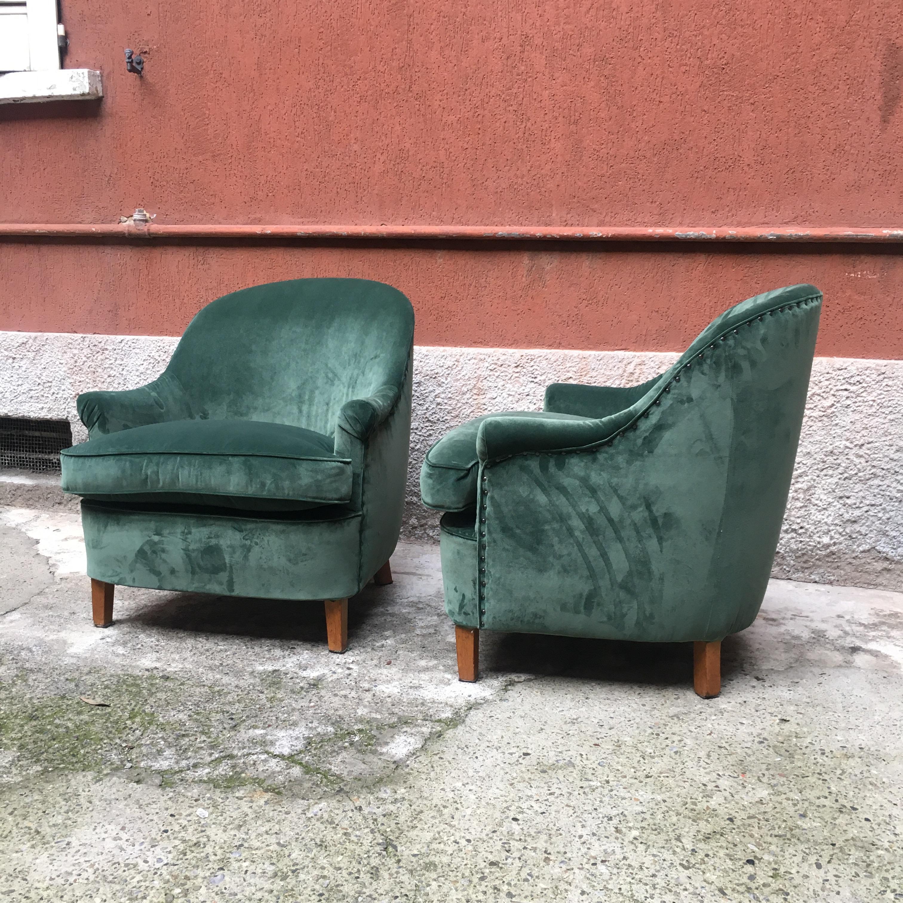 Mid-20th Century Italian Green Velvet Armchair, 1950s