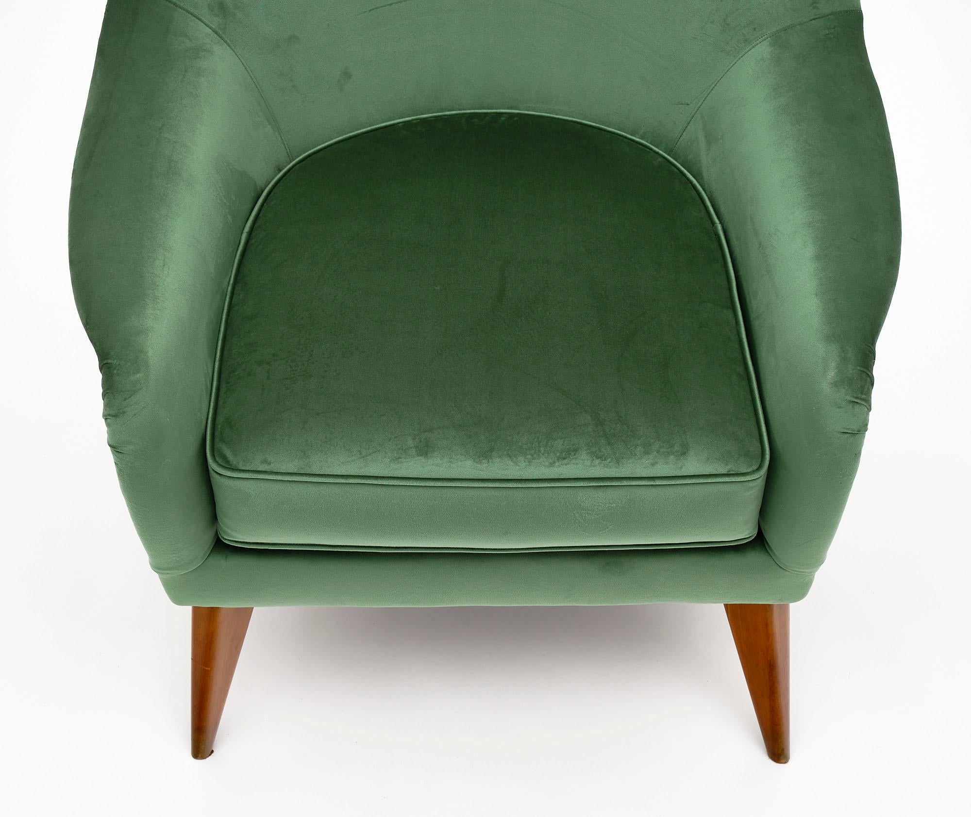 Italian Green Velvet Armchairs In Good Condition In Austin, TX