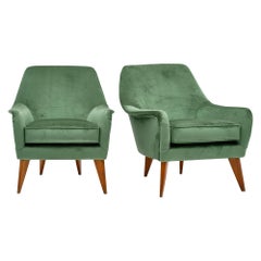Italian Green Velvet Armchairs