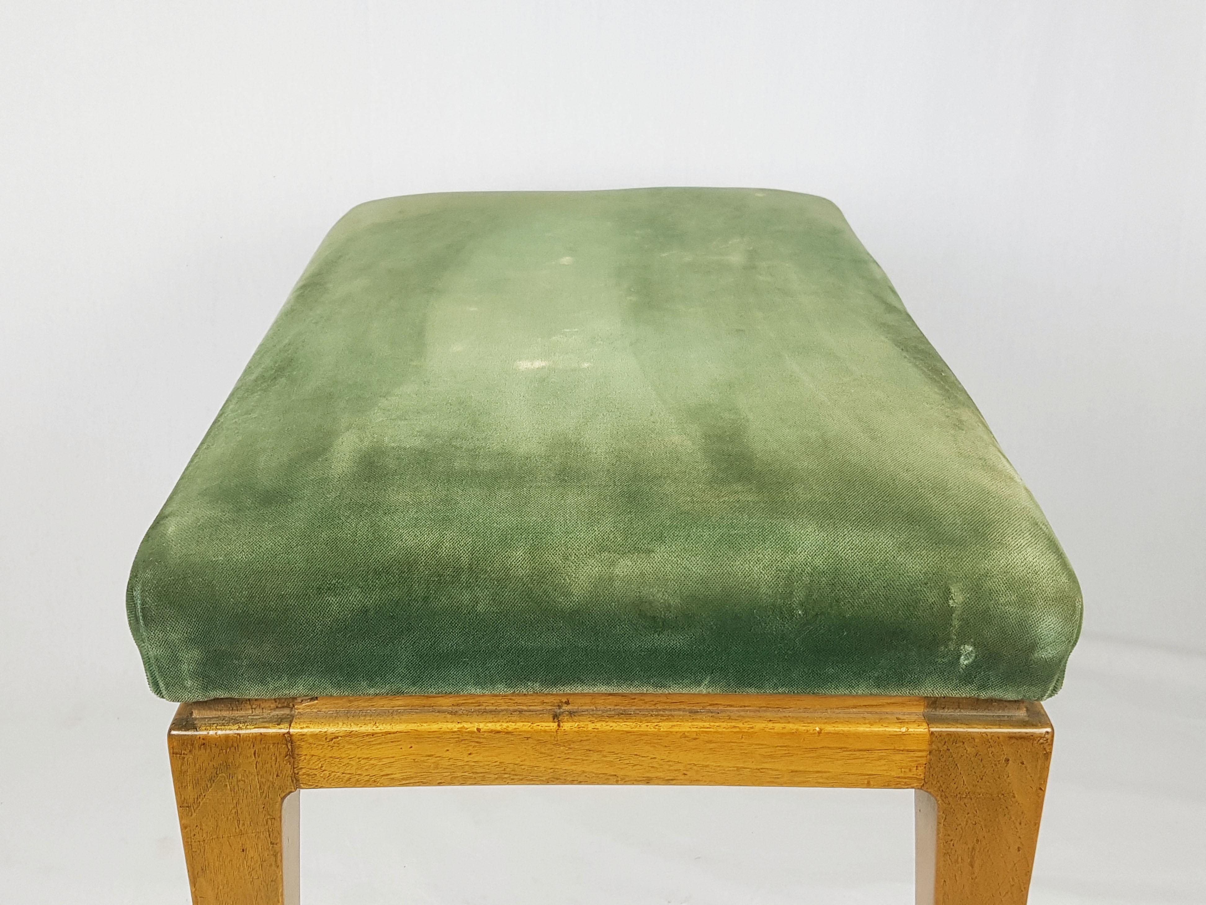 Italian green velvet & wood Mid Century Modern stools/ottomans For Sale 5