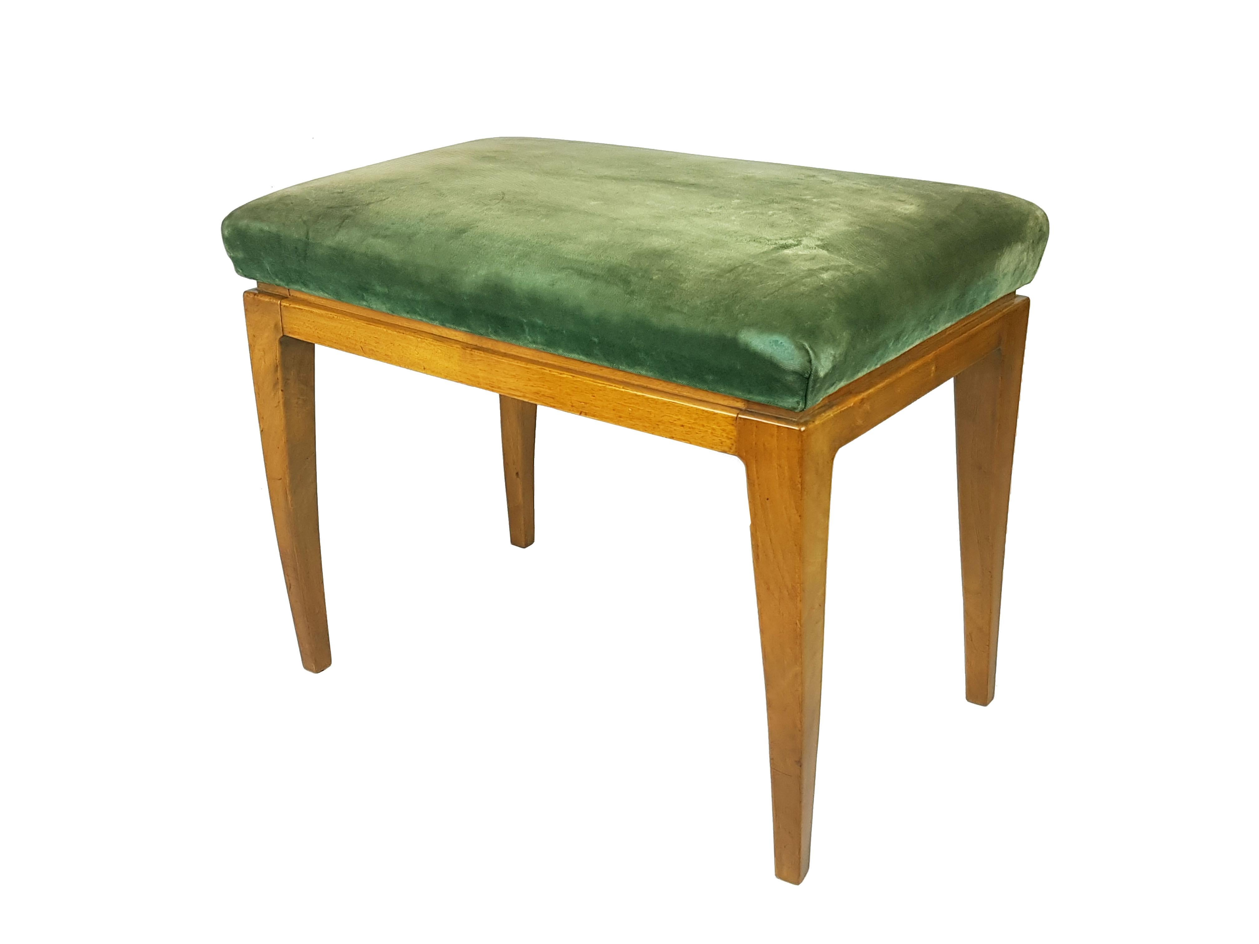 Mid-Century Modern Italian green velvet & wood Mid Century Modern stools/ottomans For Sale